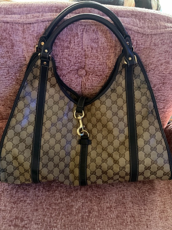 Gucci Brown Monogram Canvas Shoulder Bag with Black Trim